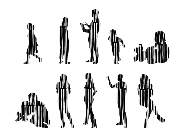 Siluetas Vectores Siluetas Contorno Personas Dibujo Contorno Silueta Personas Icono — Archivo Imágenes Vectoriales