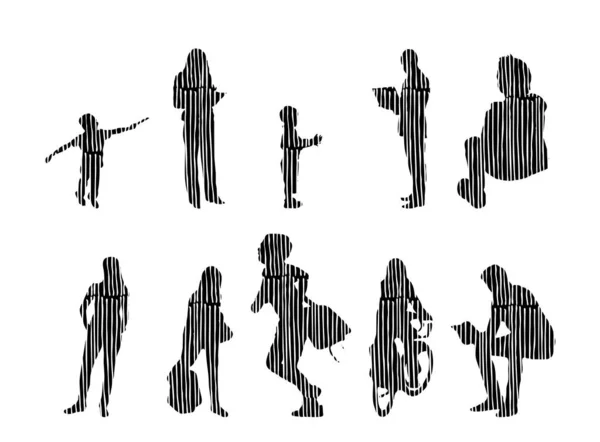 Sílhuetas Vetoriais Sílhuetas Contorno Pessoas Desenho Contorno Silhueta Pessoas Conjunto —  Vetores de Stock