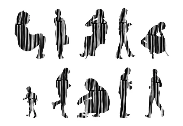 Silhouettes Vectorielles Silhouettes Esquissées Personnes Dessin Contour Silhouette Personnes Icône — Image vectorielle