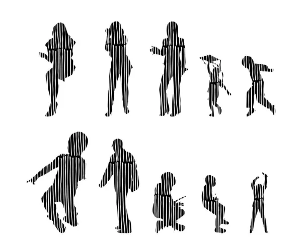 Silhouettes Vectorielles Silhouettes Esquissées Personnes Dessin Contour Silhouette Personnes Icône — Image vectorielle