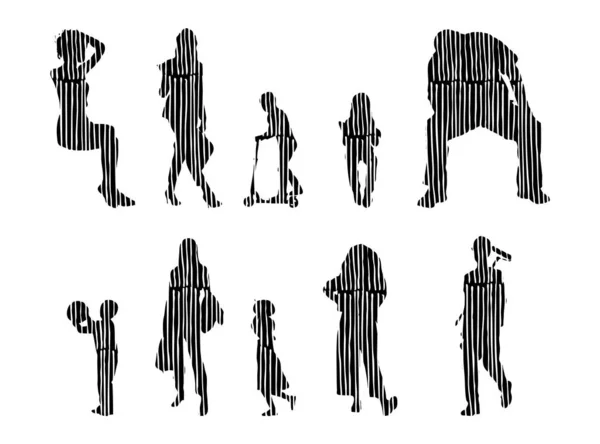 Vector Silhouettes Outline Silhouettes People Contour Drawing People Silhouette Icon — Stock Vector