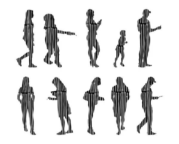 Vector Silhouettes Outline Silhouettes People Contour Drawing People Silhouette Icon — 스톡 벡터