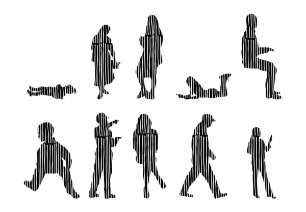 Silhouettes Vectorielles Silhouettes Esquissées Personnes Dessin Contour Silhouette Personnes Icône — Image vectorielle