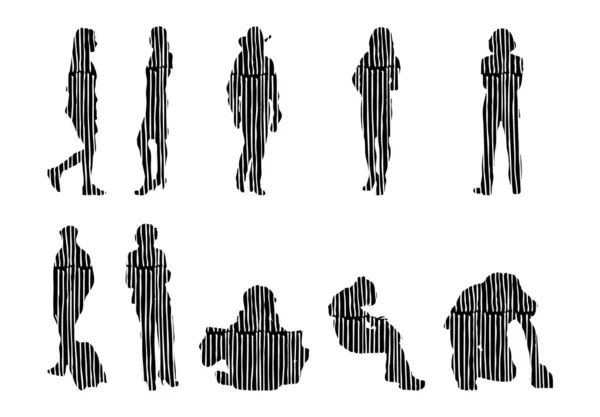 Vector Silhouettes Outline Silhouettes People Contour Drawing People Silhouette Icon — 스톡 벡터