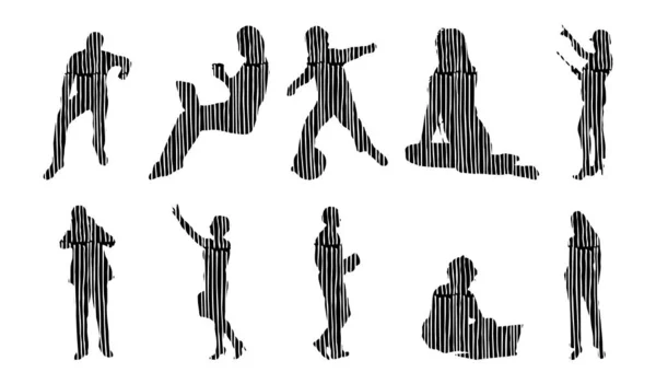 Silhouettes Vectorielles Silhouettes Esquissées Personnes Dessin Contour Silhouette Personnes Icône — Image vectorielle