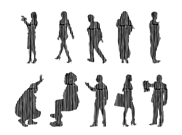 Silhouettes Vectorielles Silhouettes Esquissées Personnes Dessin Contour Silhouette Personnes Icône — Image vectorielle