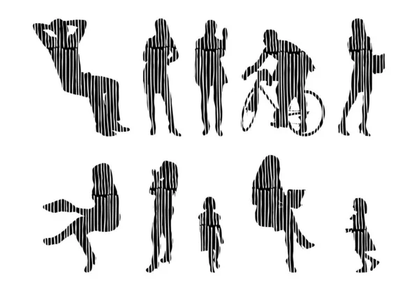 Silhouettes Vectorielles Silhouettes Esquissées Personnes Dessin Contour Silhouette Personnes Icône — Image vectorielle