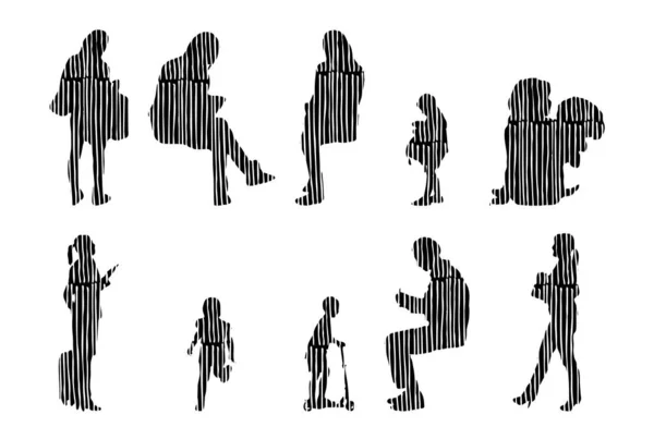 Silhouettes Vectorielles Silhouettes Esquissées Personnes Dessin Contour Silhouette Personnes Icône — Image vectorielle