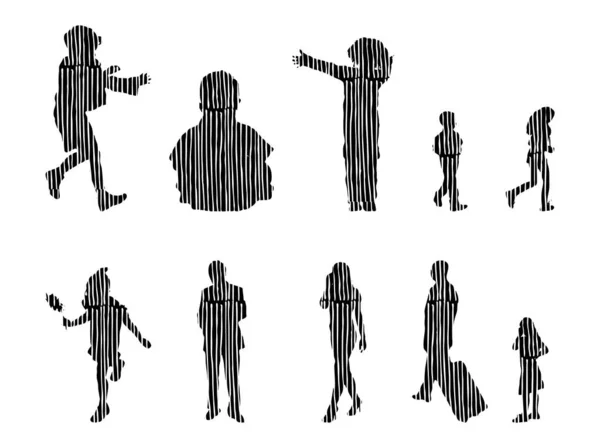 Vector Silhouettes Outline Silhouettes People Contour Drawing People Silhouette Icon — Stock Vector