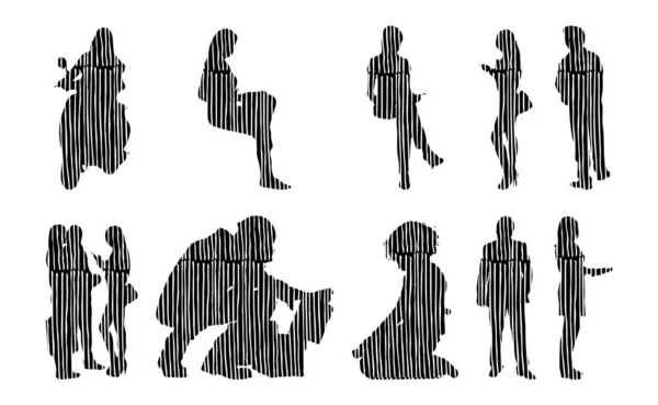 Vektor Silhouetten Umrisse Von Menschen Konturzeichnung Menschen Silhouette Icon Set — Stockvektor