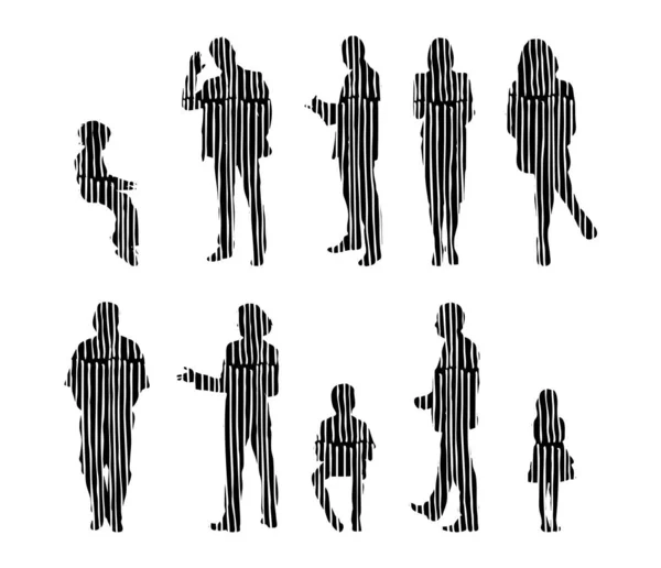 Vector Silhouettes Outline Silhouettes People Contour Drawing People Silhouette Icon — 스톡 벡터