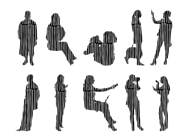 Silhouettes Vectorielles Silhouettes Esquissées Personnes Dessin Contour Silhouette Personnes Icône — Image vectorielle