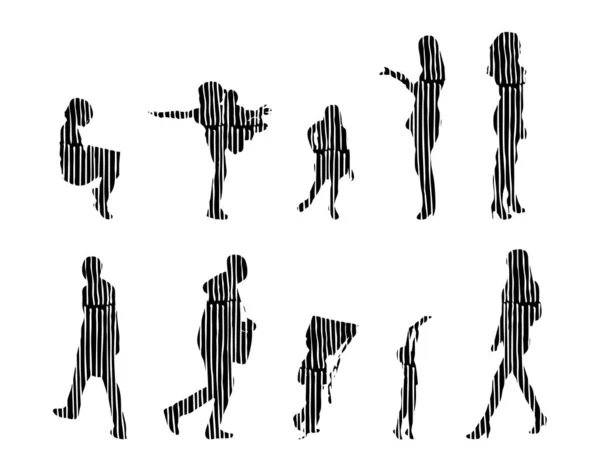 Silhouettes Vectorielles Silhouettes Esquissées Personnes Dessin Contour Silhouette Personnes Icône — Image vectorielle