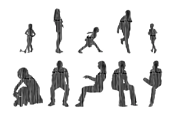 Silhouettes Vectorielles Silhouettes Esquissées Personnes Dessin Contour Silhouette Personnes Icône — Image vectorielle