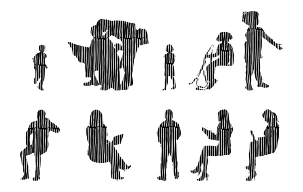 Silhouettes Vectorielles Silhouettes Esquissées Personnes Dessin Contour Silhouette Personnes Icône — Image vectorielle