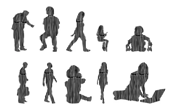 Vector Silhouettes Outline Silhouettes People Contour Drawing People Silhouette Icon — Stock Vector