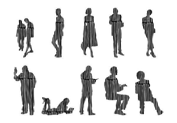 Silhouettes Vectorielles Silhouettes Esquissées Personnes Dessin Contour Silhouette Personnes Icône — Image vectorielle