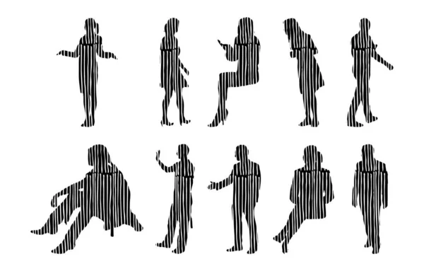 Silhouettes Vectorielles Silhouettes Esquissées Personnes Dessin Contour Silhouette Personnes Icône — Image vectorielle