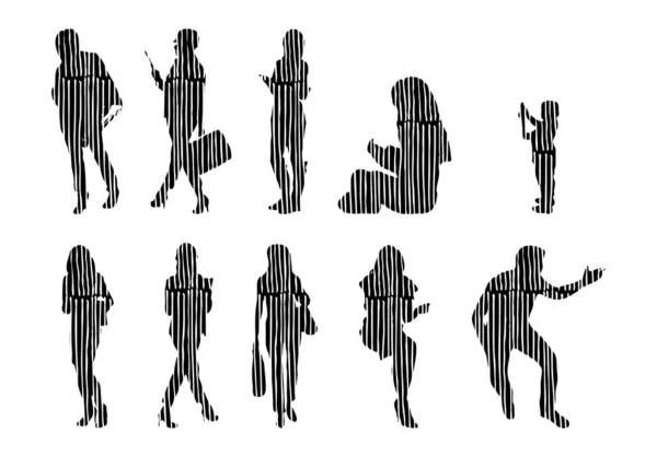 Silhouettes Vectorielles Silhouettes Esquissées Personnes Dessin Contour Silhouette Personnes Icône — Image vectorielle