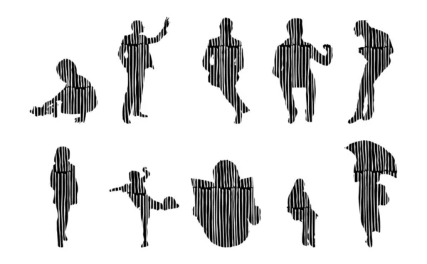 Silhouettes Vectorielles Silhouettes Esquissées Personnes Dessin Contour Silhouette Personnes Icône — Image vectorielle