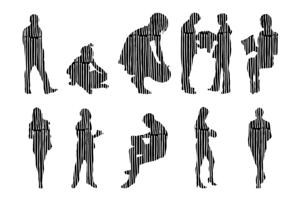 Silhouettes Vectorielles Silhouettes Esquissées Personnes Dessin Contour Silhouette Personnes Icône — Image vectorielle