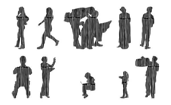 Silhouettes Vectorielles Silhouettes Esquissées Personnes Dessin Contour Silhouette Personnes Icône — Image vectorielle