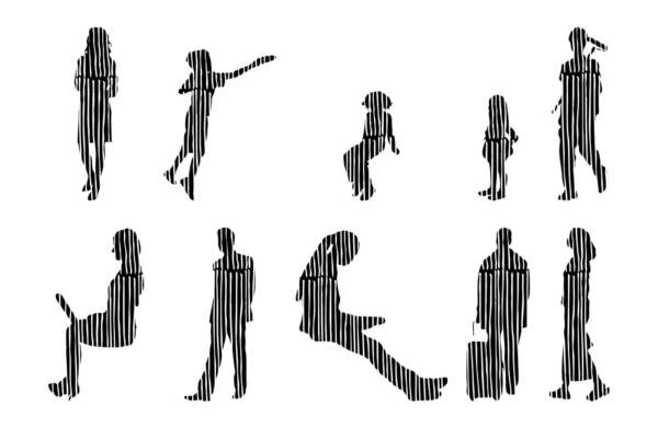 Silhouettes Vectorielles Silhouettes Esquissées Personnes Dessin Contour Silhouette Personnes Icône — Image vectorielle