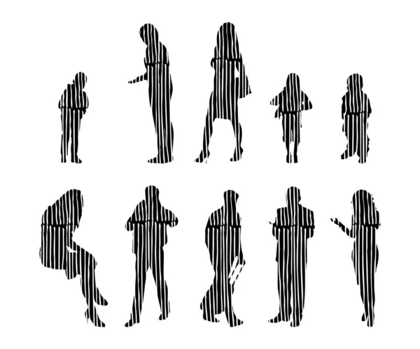 Silhouettes Vectorielles Silhouettes Esquissées Personnes Dessin Contour Silhouette Personnes Icône — Image vectorielle