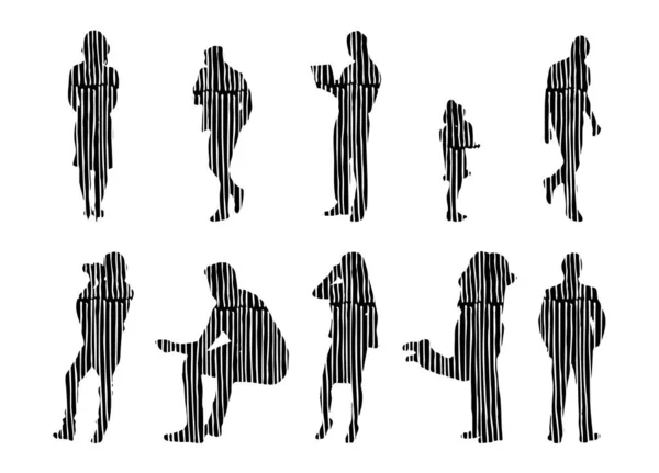 Silhouettes Vectorielles Silhouettes Esquissées Personnes Dessin Contour Silhouette Personnes Icône — Image vectorielle