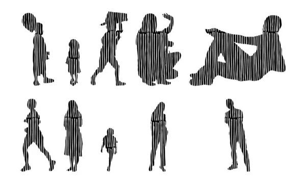 Silhouettes Vectorielles Silhouettes Esquissées Personnes Dessin Contour Silhouette Personnes Icône — Image vectorielle