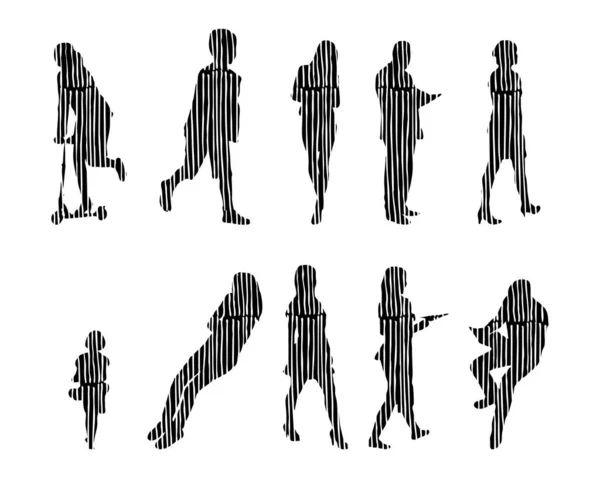 Silhouettes Vectorielles Silhouettes Esquissées Personnes Dessin Contour Silhouette Personnes Icône — Image vectorielle