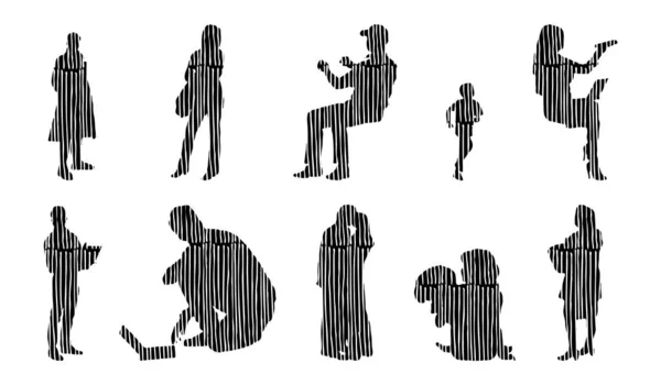 Vector Silhouetten Overzicht Silhouetten Van Mensen Contourtekening Personensilhouet Icoon Set — Stockvector