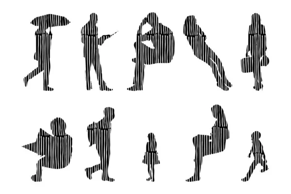 Silhouettes Vectorielles Silhouettes Esquissées Personnes Dessin Contour Silhouette Personnes Icône — Image vectorielle