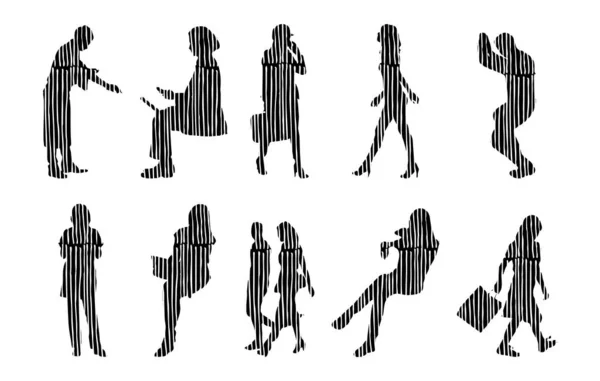 Silhouettes Vectorielles Silhouettes Esquissées Personnes Dessin Contour Silhouette Personnes Icône — Image vectorielle