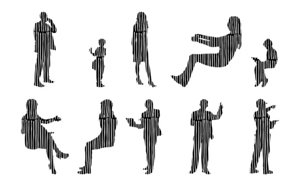 Silhouettes Vectorielles Silhouettes Esquissées Personnes Dessin Contour Silhouette Personnes Icône — Image vectorielle