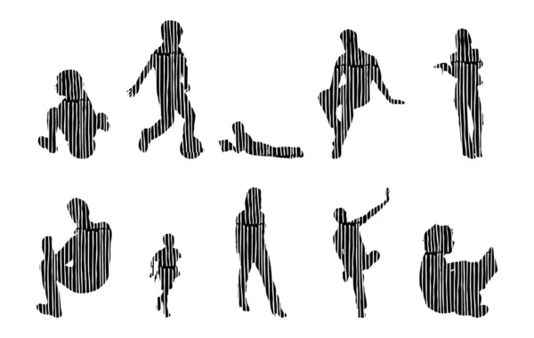 Silhouettes Vectorielles Silhouettes Esquissées Personnes Dessin Contour Silhouette Personnes Icône — Image vectorielle