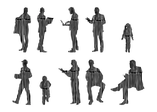 Vector Silhouettes Outline Silhouettes People Contour Drawing People Silhouette Icon — 스톡 벡터