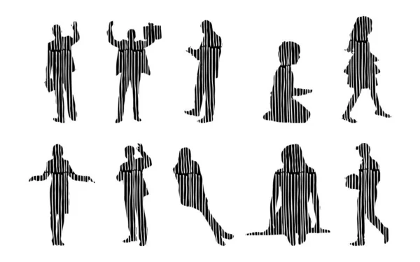 Vector Silhouettes Outline Silhouettes People Contour Drawing People Silhouette Icon — 스톡 벡터