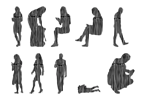 Silhouettes Vectorielles Silhouettes Esquissées Personnes Dessin Contour Silhouette Personnes Icône — Image vectorielle