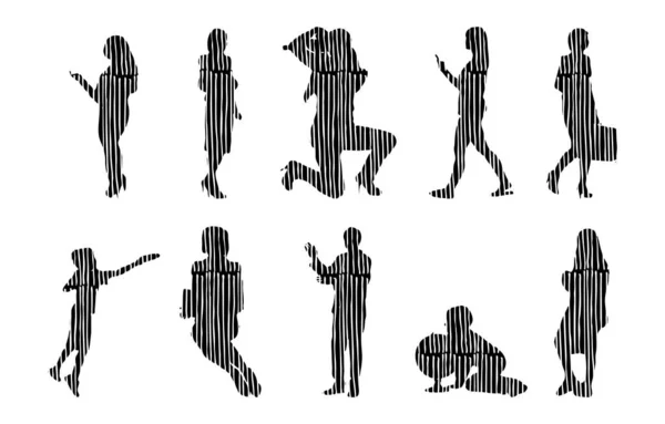 Silhouettes Vectorielles Silhouettes Esquissées Personnes Dessin Contour Silhouette Personnes Icône — Image vectorielle