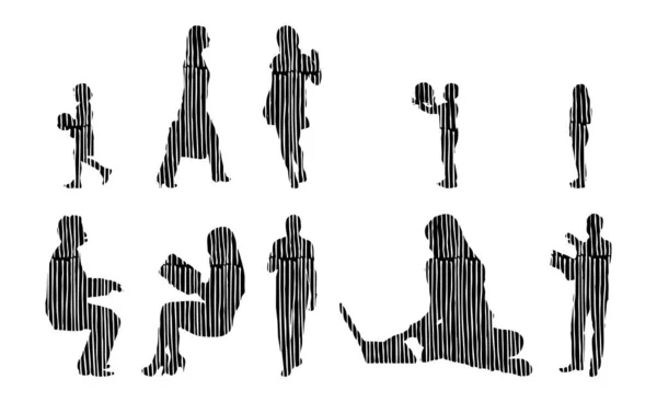 Silhouettes Vectorielles Silhouettes Esquissées Personnes Dessin Contour Silhouette Personnes Icône — Image vectorielle