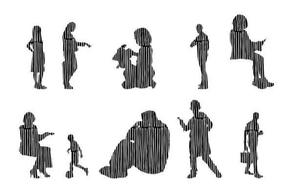 Vector Silhouettes Outline Silhouettes People Contour Drawing People Silhouette Icon — Stock Vector