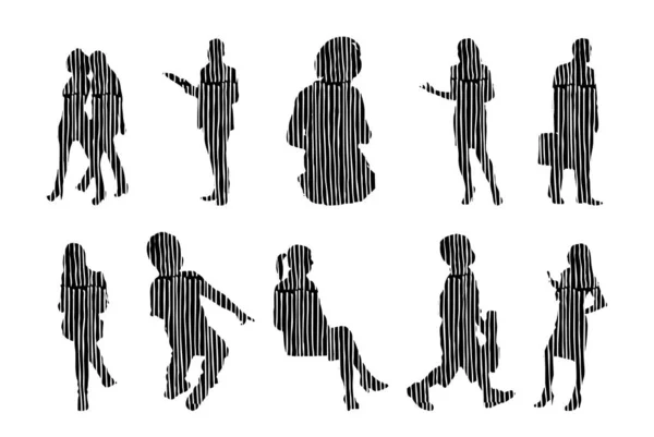 Silhouettes Vectorielles Silhouettes Esquissées Personnes Dessin Contour Silhouette Personnes Icône — Image vectorielle