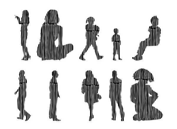 Silhouettes Vectorielles Silhouettes Esquissées Personnes Dessin Contour Silhouette Personnes Icône — Image vectorielle