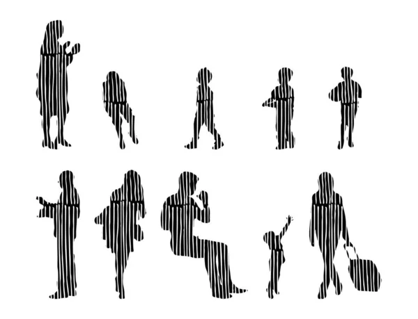 Vector Silhouettes Outline Silhouettes People Contour Drawing People Silhouette Icon — 스톡 벡터