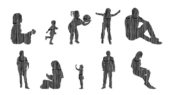 Silhouettes Vectorielles Silhouettes Esquissées Personnes Dessin Contour Silhouette Personnes Icône — Image vectorielle