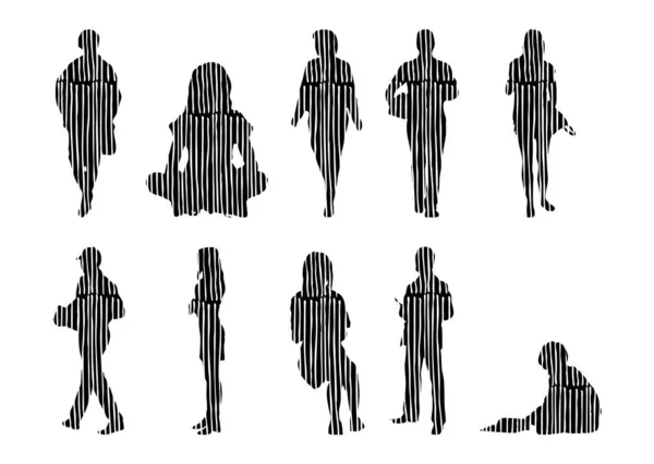 Silhouettes Vectorielles Silhouettes Esquissées Personnes Dessin Contour Silhouette Personnes Icône — Image vectorielle