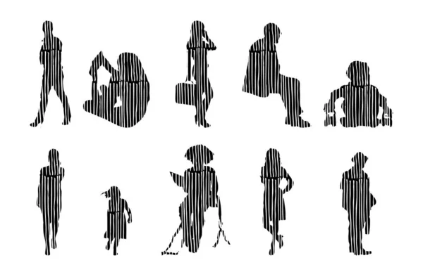 Vektor Silhouetten Umrisse Von Menschen Konturzeichnung Menschen Silhouette Icon Set — Stockvektor