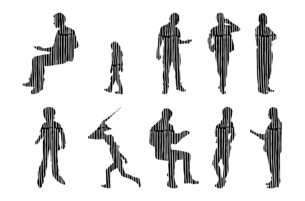 Vektor Silhuetter Disposition Silhuetter Människor Contour Ritning Människor Siluett Ikon — Stock vektor