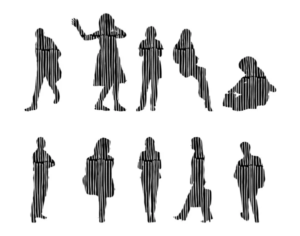 Vector Silhouettes Outline Silhouettes People Contour Drawing People Silhouette Icon — 스톡 벡터